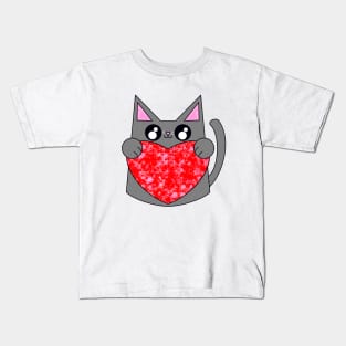 Smoky The Gray Cat With Valentines Heart Kids T-Shirt